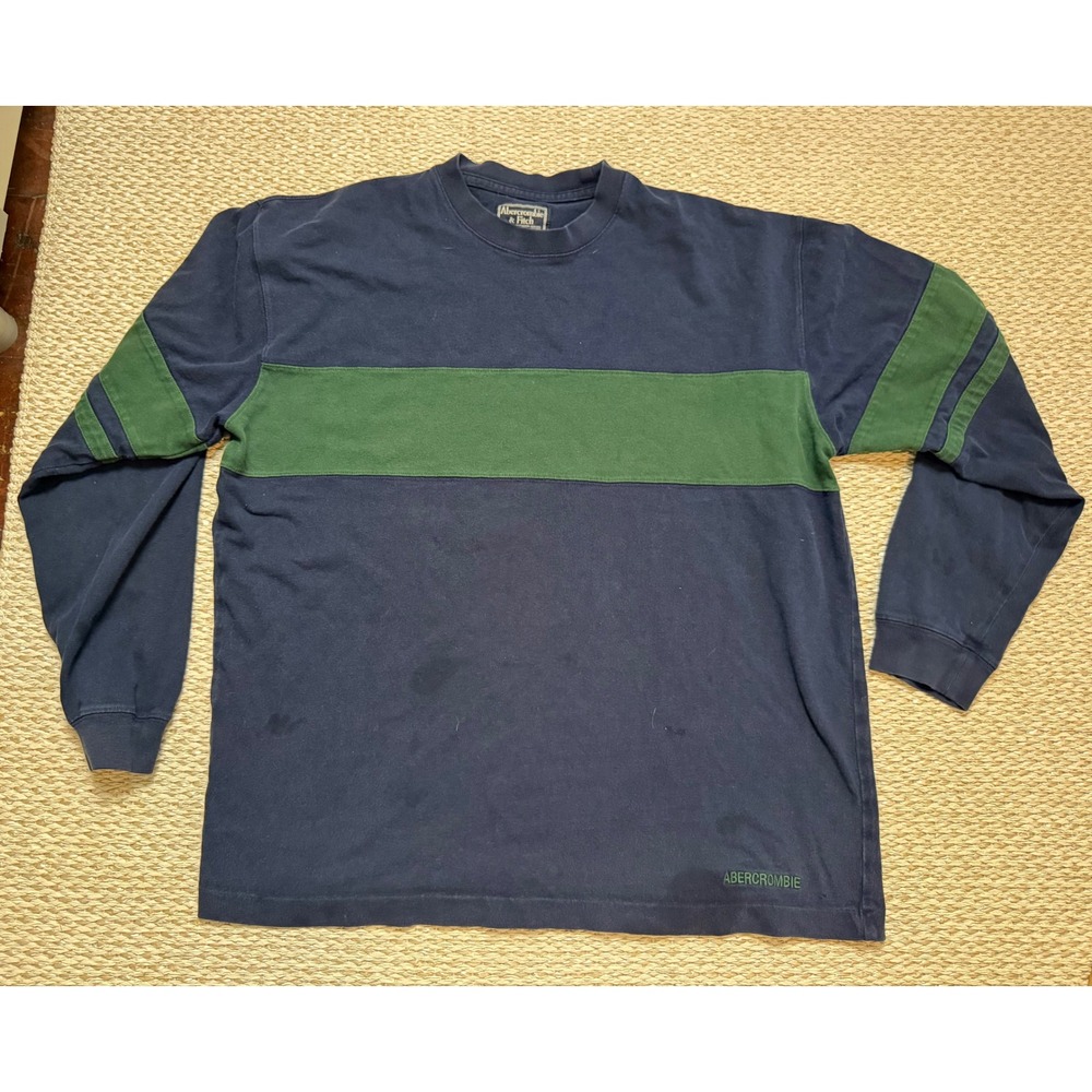 Abercrombie & Fitch Mens Long Sleeve T-Shirt Navy Colorblock Vintage Y2K 90's M